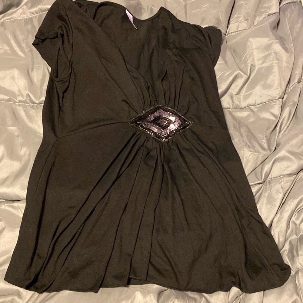 Black Plunge Neck Sequin Blouse